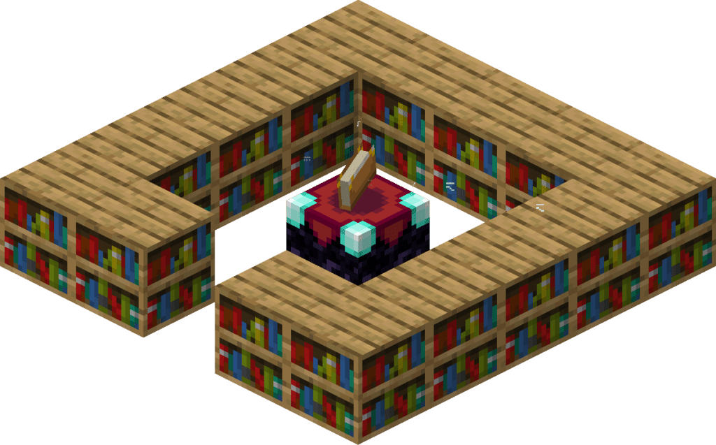 1 block tall placement of bookshelves providing level 30 enchantments