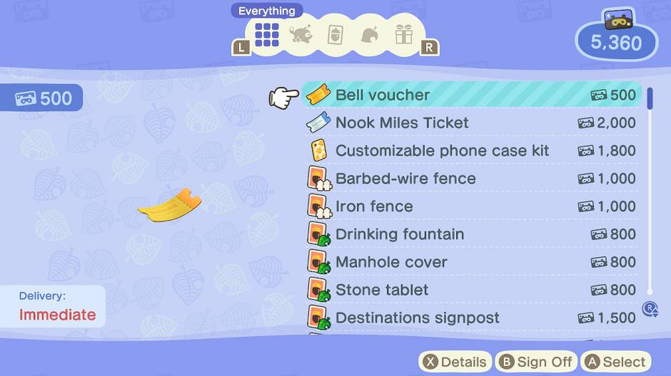 animal crossing new horizons bell vouchers