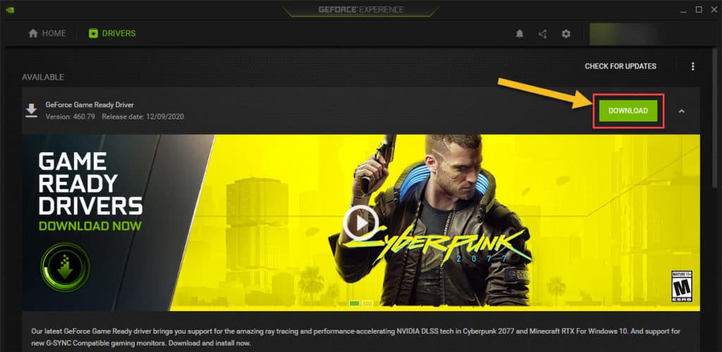 Cyberpunk 2077 NVIDIA GeForce Driver