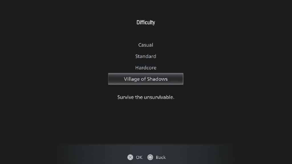 four difficulty settings in Resident Evil Village