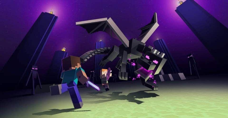 Killing the Ender Dragon in Minecraft